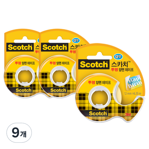 스카치 양면 테이프 디스펜서 136 12mm x 6.35m, 투명, 9개