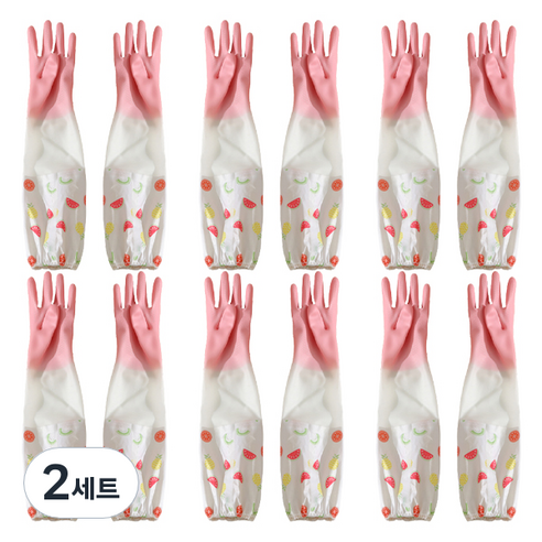 블럭마트 주방용품 밴드형 긴 고무장갑 양손 6종 세트, 대(L), 핑크, 2세트