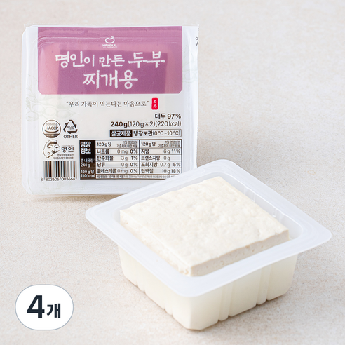 한둘 명인이 만든 두부 찌개용, 120g, 4개