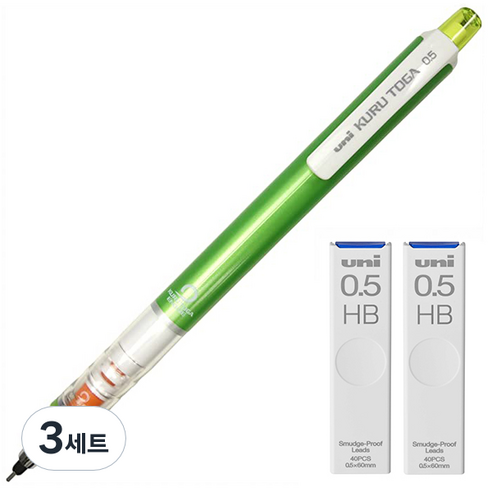 유니 쿠루토가 샤프 스탠다드 모델 그린 M5-450 + 쿠루토가 전용 샤프심 HB 2p 세트, 0.5mm, 3세트