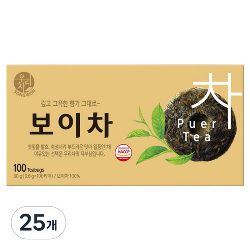 우리차 보이차, 600mg, 100개입, 25개