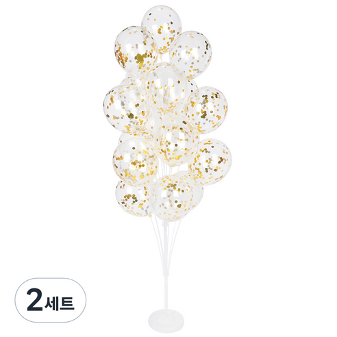 파티쇼 풍선 장식꽂이 세트 19스틱 160cm + 컨페티풍선 원형 20p, 골드, 2세트