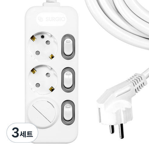 써지오 스위치 개별 멀티탭 3구 + 안전커버 DH-2039-RT, 1.3m, 혼합색상, 3세트