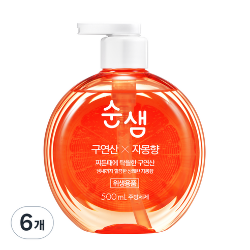 순샘 구연산 자몽 용기 세제, 500ml, 6개