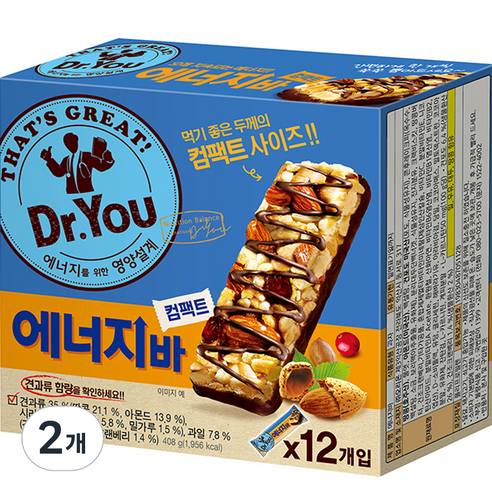 닥터유 에너지바, 408g, 2개