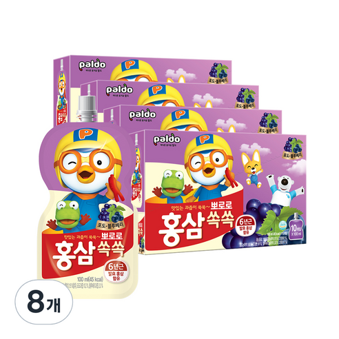 팔도 뽀로로 홍삼쏙쏙 어린이음료 100ml, 1000ml, 8개