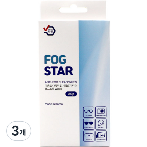 김서림방지 FOG STAR wipes 30p, 화이트, 3개