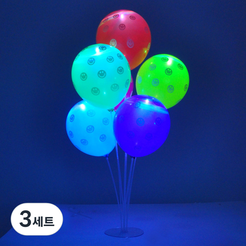 LED 라이트 풍선 도트 8p 랜덤발송 + 풍선 꽂이 장식 70cm 세트, 혼합색상, 3세트