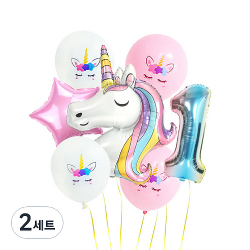 이모쿠비 생일파티 숫자풍선세트, 유니콘 1, 2세트