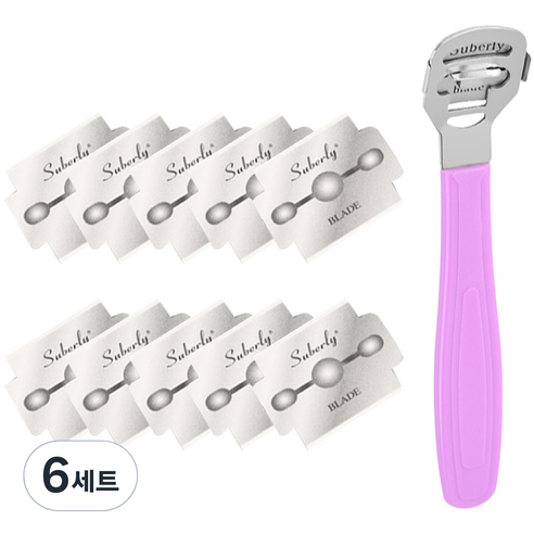 모모리빙 굳은살제거 발 각질 면도기 퍼플 + 면도날 10p 세트, 6세트