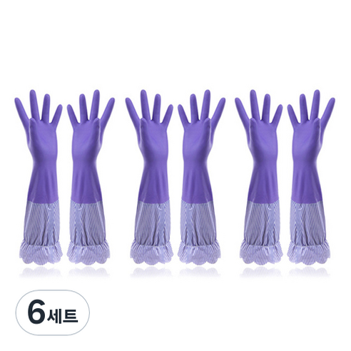 지니샵 기모 롱 고무장갑 L, 퍼플, 6세트, 대(L)
