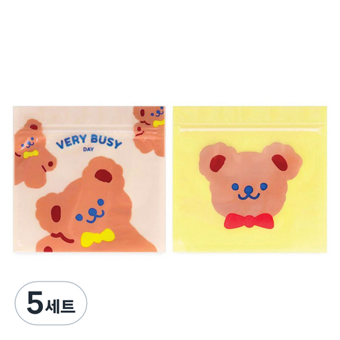 인디케이 바쁜 곰돌이 지퍼백 10p + 리본 곰돌이 지퍼백 10p 세트, 혼합색상, 5세트