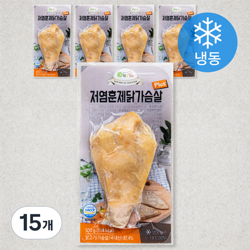 햇살닭 저염 훈제 닭가슴살 플러스 (냉동), 100g, 15개