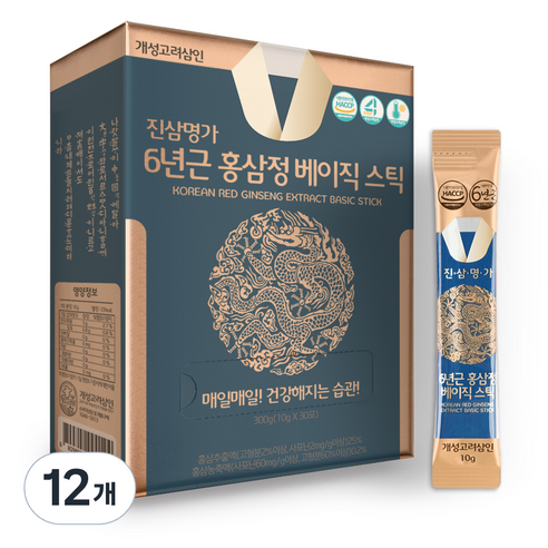 개성고려삼인 진삼명가 6년근 홍삼정 베이직 홍삼 스틱 30p, 300g, 12개