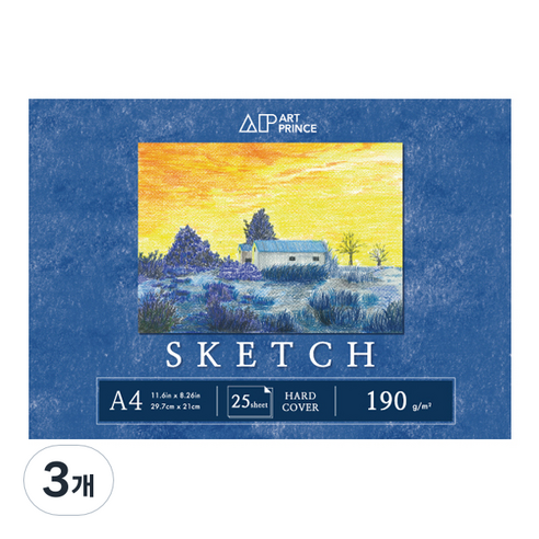 두성 아트프린스 스케치 무선 스케치북 190g S06, A4, 25매, 3개