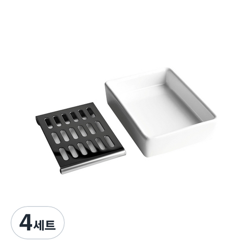 아토소 도자스텐 비누 받침대 디쉬 + 트레이, 디쉬(백자), 트레이(실버), 4세트