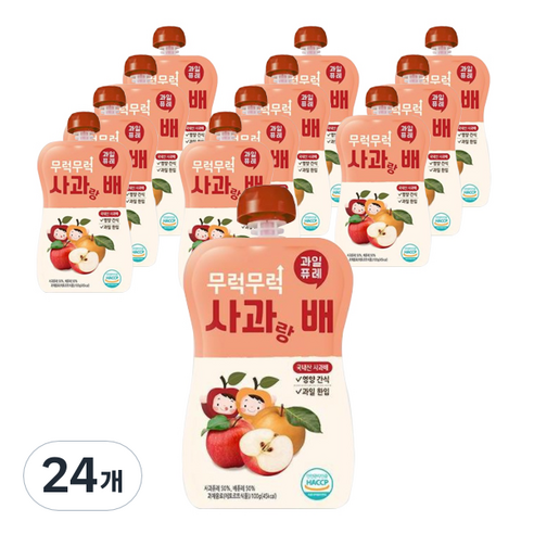 이유케어스 유아용 무럭무럭 과일 퓨레 100g, 사과 + 배 혼합맛, 24개
