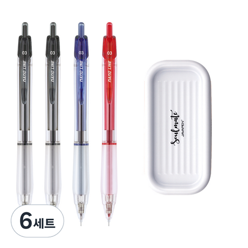 자바펜 나노라인 펜 0.3mm 검정 2p + 파랑 + 빨강 + 펜트레이 세트, 베이지(펜트레이), 6세트