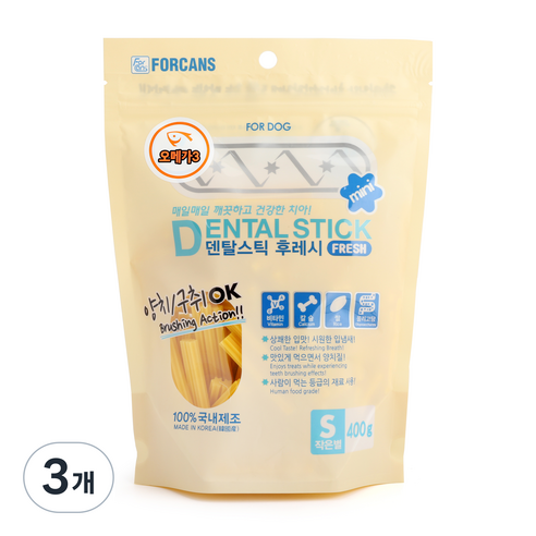 포켄스 강아지 덴탈스틱 후레시 덴탈껌 작은별 S, 오메가3, 400g, 3개