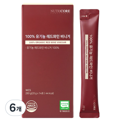 뉴트리코어 100% 유기농 레드와인 비니거 14p, 280g, 6개