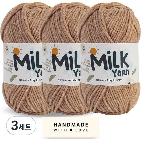 니뜨 밀크얀 뜨개실 50g x 3p + 코튼라벨 세트, 91진베이지, 3세트