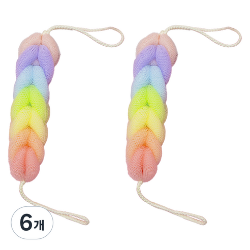 바디 등 샤워타월 롱 50g, 레인보우, 6개, 1개입