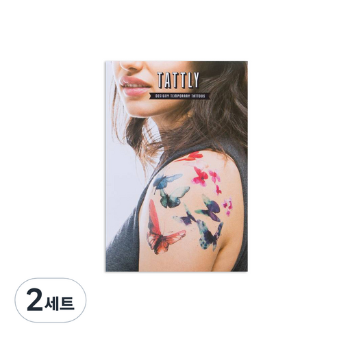 태틀리 타투 스티커 8종 세트, 워터컬러 버터플라이즈, 2세트