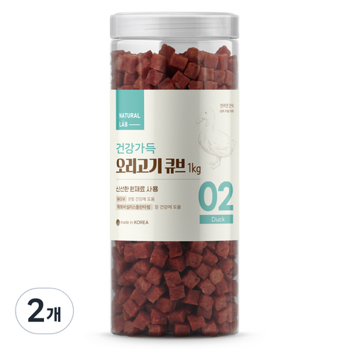 네츄럴랩 강아지 건강가득 오리고기 큐브 간식, 1kg, 2개