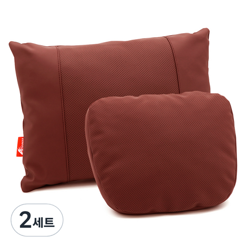 에이스피드 S급 가죽시리즈 차량용 목쿠션 + 허리쿠션 세트, 레드, 2세트