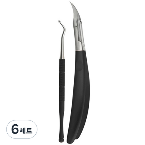플라카 큐티클 네일케어 페디큐어 니퍼 2종 세트, 블랙, 6세트