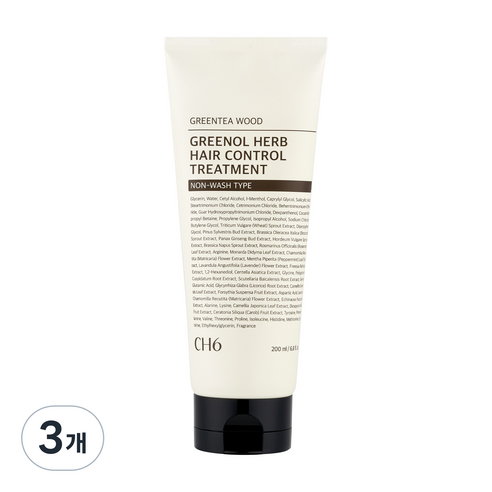 CH6 그리놀 허브 헤어 컨트롤 노워시 트리트먼트 그린티우드향, 200ml, 3개