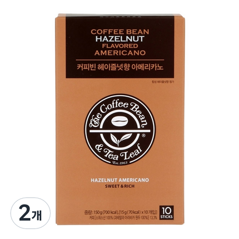 커피빈 헤이즐넛향 아메리카노 커피믹스, 15g, 10개입, 2개