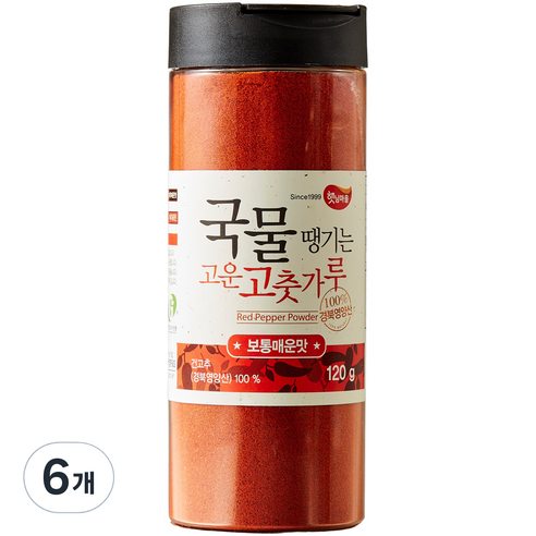 햇님마을 국물땡기는 국산 고운 고춧가루 보통매운맛, 120g, 6개