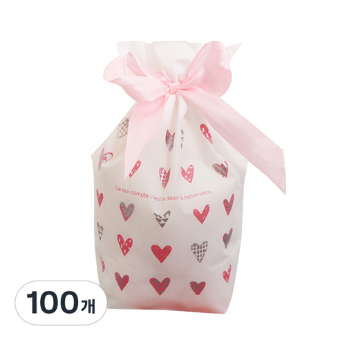 마켓감성 주머니 포장 봉투, 무늬하트, 100개