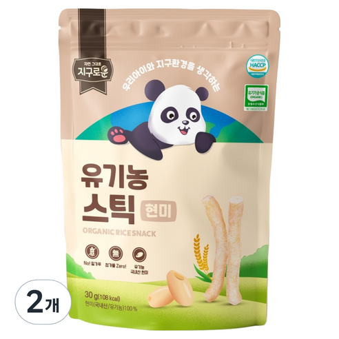 지구로운 유기농 아기 과자 스틱, 2개, 30g, 현미