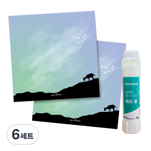 꼼꼬미 12 별자리 메모지 2p + 재접착풀, 염소자리, 6세트
