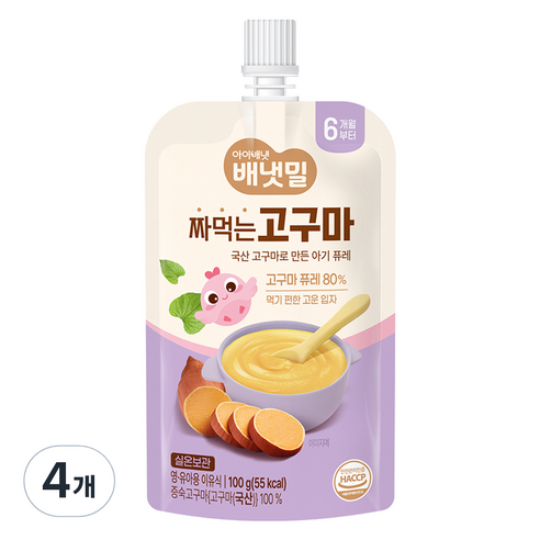 아이배냇 배냇밀 짜먹는 이유식, 고구마맛, 100g, 4개