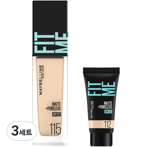 메이블린 핏미 파운데이션 레노 30ml + 미니파운데이션 5ml 세트, 115 아이보리(파운데이션), 112 내추럴 아이보리(미니파운데이션), 3세트