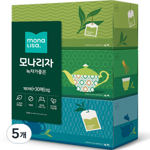 모나리자 녹차가 좋은 미용티슈 2겹 210p, 5개, 3개입