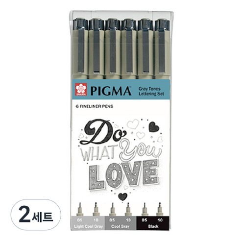 PIGMA 사쿠라 마이크론 모노톤 레터링 펜 세트, 라이트 쿨 그레이, 쿨 그레이, 블랙, 2세트