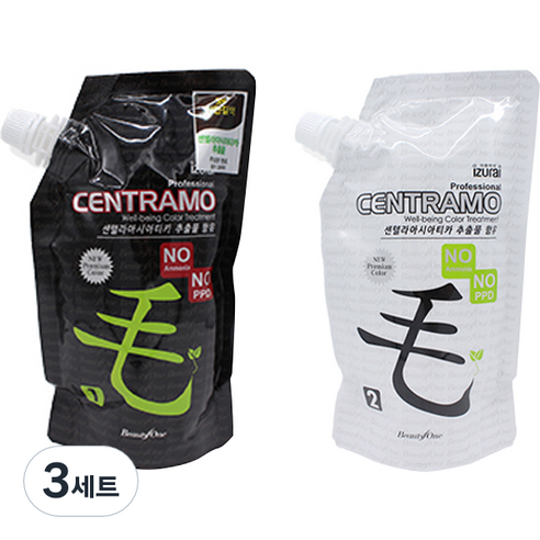 센트라모 뷰티원 프리미엄 센트라모 코팅 칼라 크림 염색약 1제 500g + 2제 500g 세트, 3N 진한갈색, 3세트