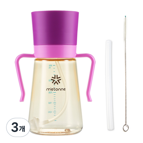 메똔느 PPSU M3 추 빨대컵 300ml, 바이올렛, 3개