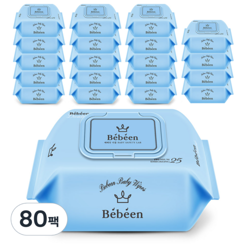 베베앙 더블 아기 물티슈 휴대캡형 65gsm, 25개입, 80개