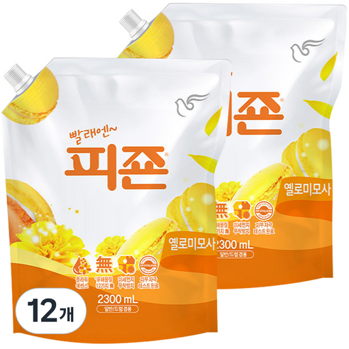 피죤 레귤러 섬유유연제 옐로미모사 리필, 2300ml, 12개
