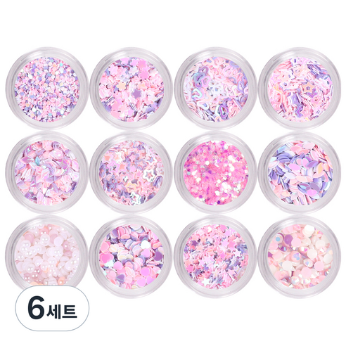 메이브라운 핑크퍼플하트진주 패키지 네일글리터 M10119, 혼합 색상, 6세트