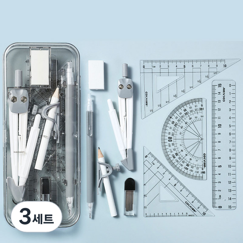 유로엔젤 제도용 캠퍼스 룰러 9종 + 필통 세트, 블랙, 3세트