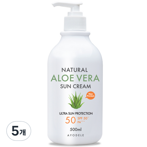 아요델 내추럴 알로에베라 선크림 SPF50+ PA+++, 500ml, 5개