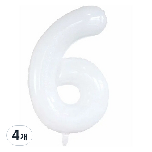 세컨드베스트 깔끔한 화이트 파티풍선 80cm, 숫자 6, 4개