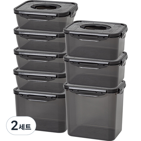 이지앤프리 블랙락 원핸들 밀폐용기 2호 세트, 2세트, 밀폐용기 8종