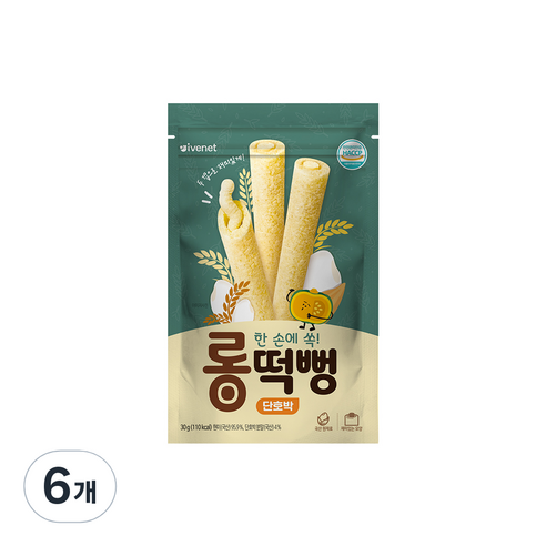 아이배냇 유아용 롱떡뻥 쌀과자 30g, 단호박맛, 6개